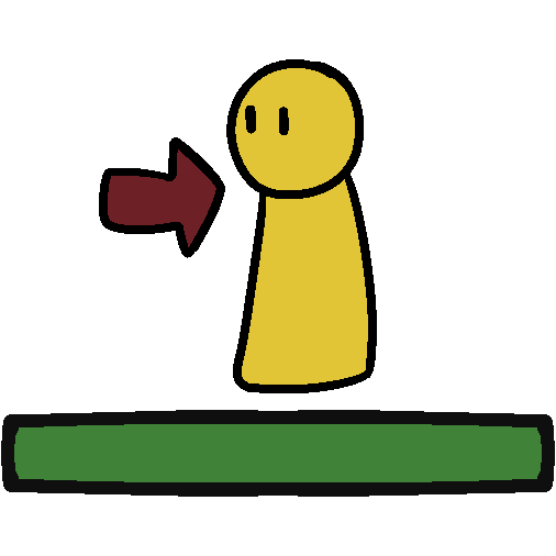 A yellow figure standing above a green bar.